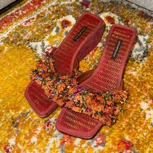 DKNY Multicolor Fringe Wedge Sandals